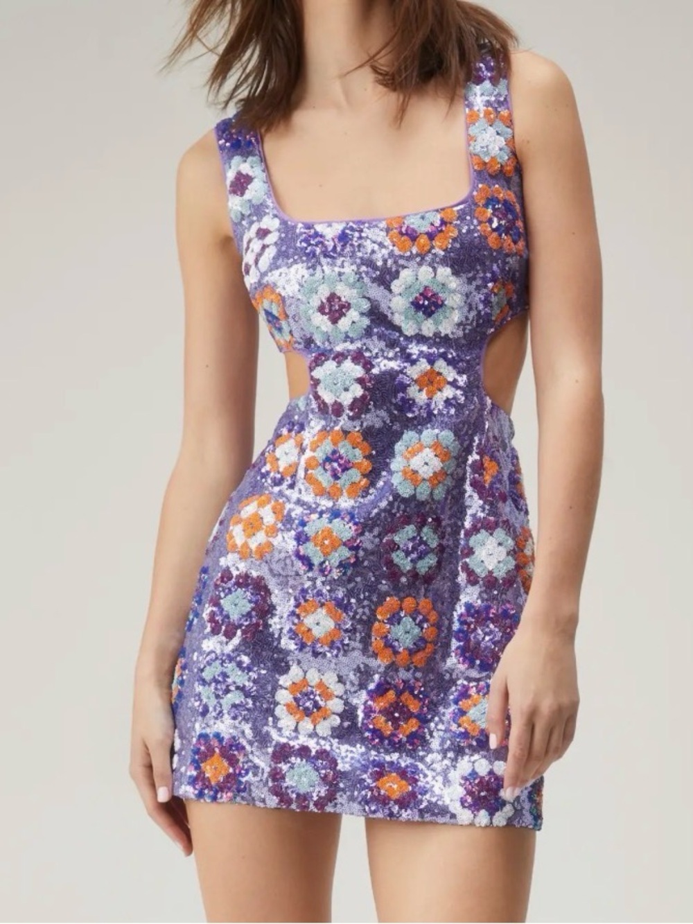 NWTS Nasty Gal '70s Floral Sequin Cutout Mini Dress US 14